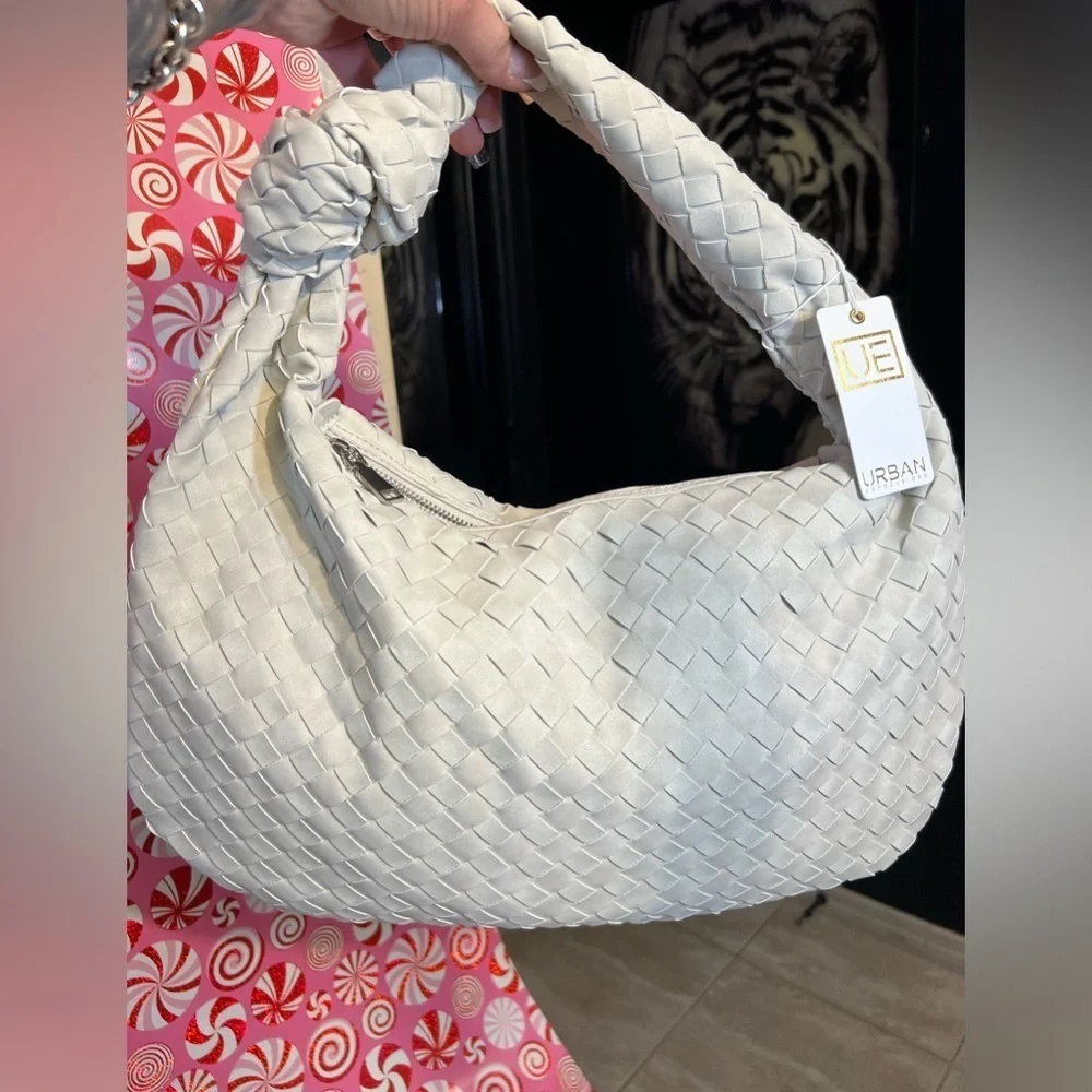 💎💎NWT-Urban Expressions STUNNING Bone Suede Faux-Leather Woven Hobo Bag 💎💎